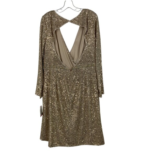DB Studio Sequin Mock Wrap Dress Size 18 Gold Open Back RL10199 Davids Bridal - Picture 4 of 15